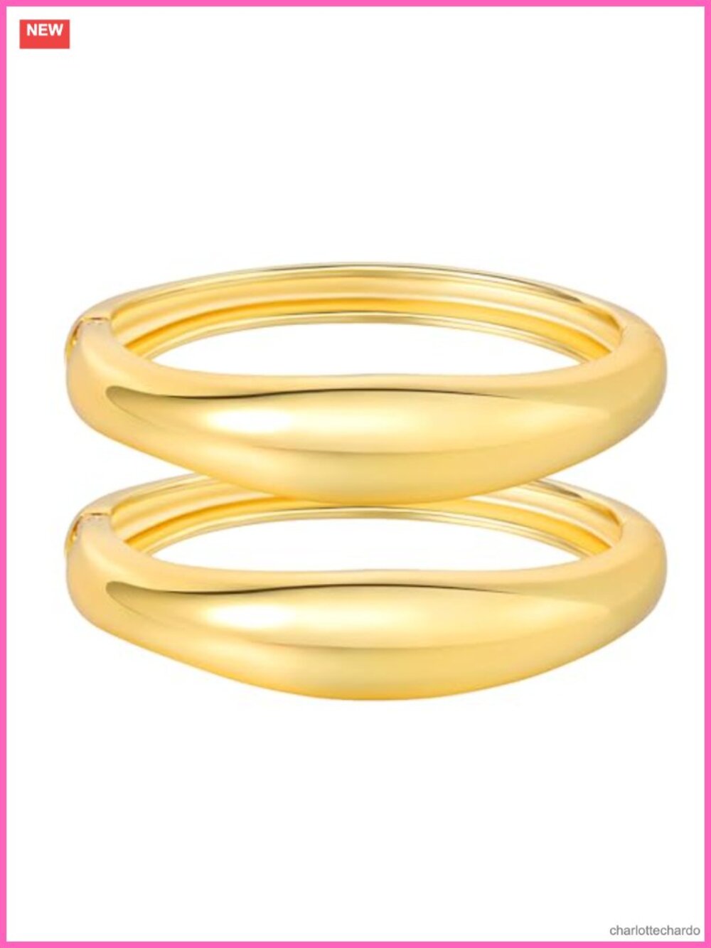 14K Gold Plated Chunky Cuff Bangle Bracelet Set 2PCS Wide Hinged Open Irregular
